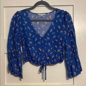American Eagle Outfitters Blue Bell Sleeve Crop Blouse